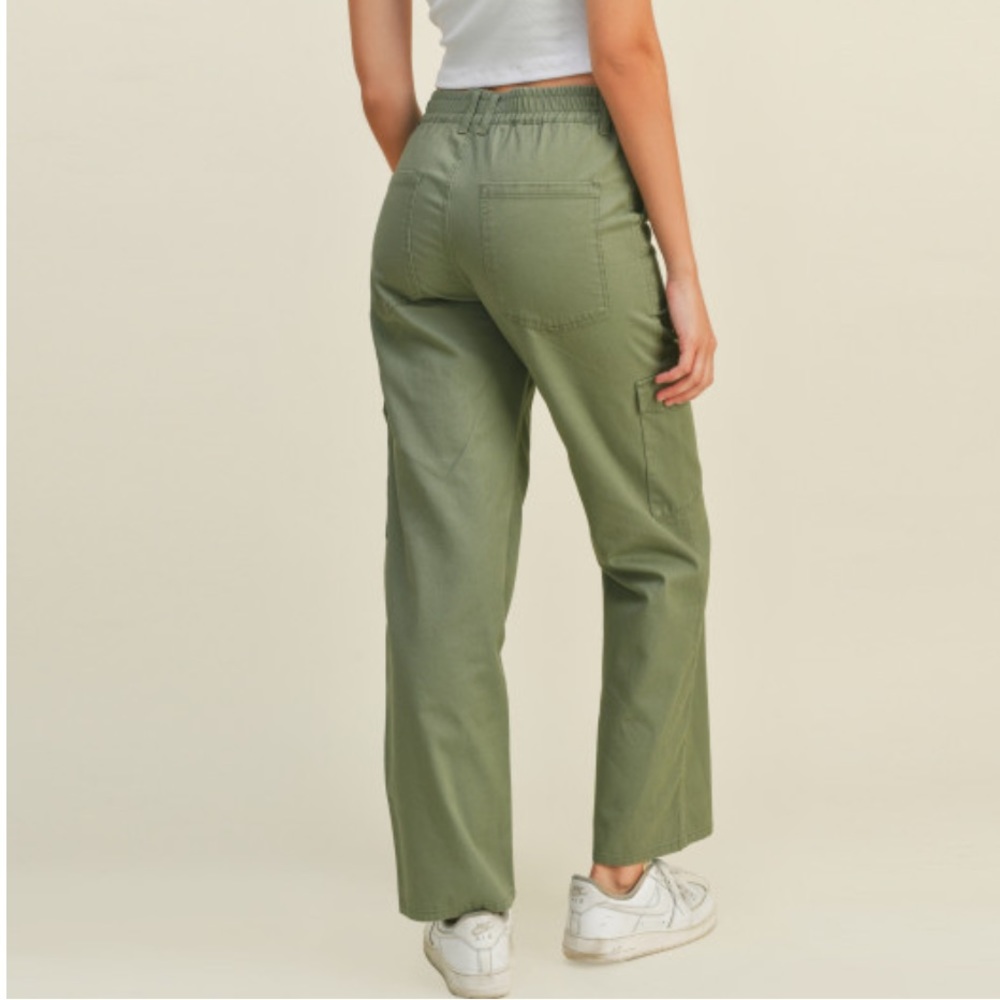 Wide Leg Cotton Twill Cargo Pants